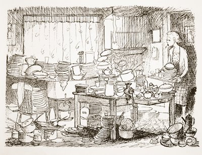 Una tendenza a rimandare il lavaggio dei piatti, illustrazione da 